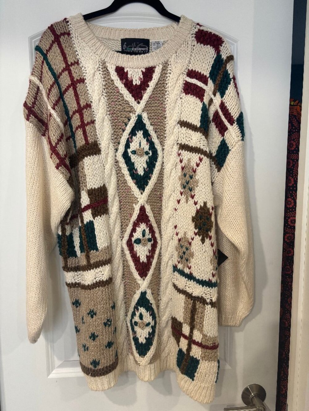 NWT Vintage 90s Jessica Stevens Tunic Sweater Cream Floral Size 20W